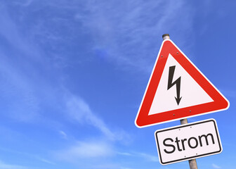 3d Illustation - Verkehrsschild - Achtung - Strom - Himmel - Wolken