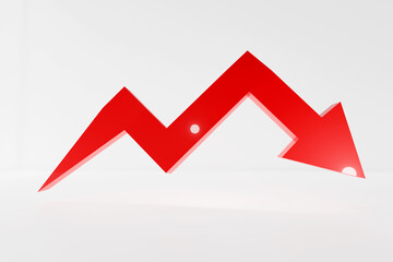 Recession arrow. Symbol for economic decline. Red arrow signal. On white background.