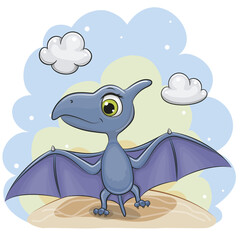 Cartoon dinosaur on a blue background