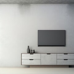 Cabinet for TV mockup in living room the concrete wall.3D rendering High quality illustration