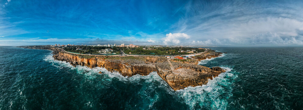 Aerial panorama of Boca do Inferno in Cascais, Portugal
