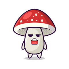 Cartoon sad mushroom with red cap