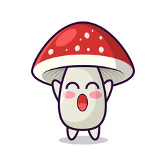 Cartoon shy mushroom with red cap