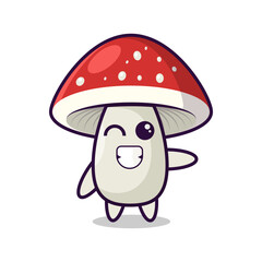 Cartoon funny mushroom with red cap