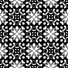 seamless pattern with flowers, vector image with black and white background