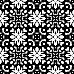 seamless pattern with flowers, vector image with black and white background