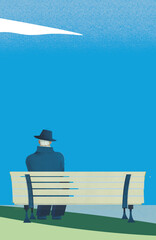 Old man dreaming away on a park bench on a beautiful sunny day