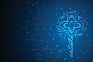Futuristic digital key in blue background