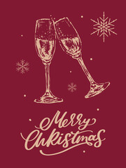 Merry Christmas. Happy New Year, 2023. Typography set. Vector logo, emblems, text design. Usable for banners, greeting cards, gifts etc.
