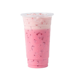 Thai style iced pink milk.Cold sweet drink Red Grenadien Sugar Syrup mix with milk and iced cube in...