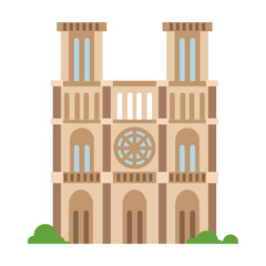 Fototapeta premium Colorful France famous church cathedral and travel symbol. Cartoon vector illustration. France culture journey concept