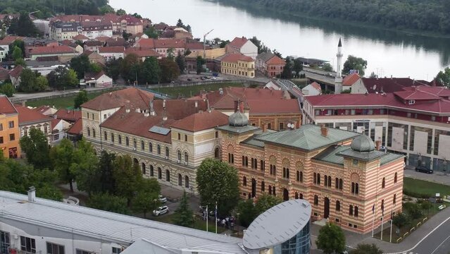Drone view of the City hall Brcko in Bosnia and Herzegovina