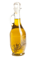 Jug with olive oil, olive branch isolated on white background.