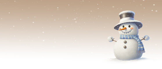 a cute little happy snowman , copy space 