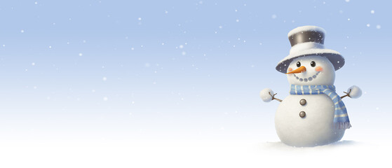 a cute little happy snowman , copy space 