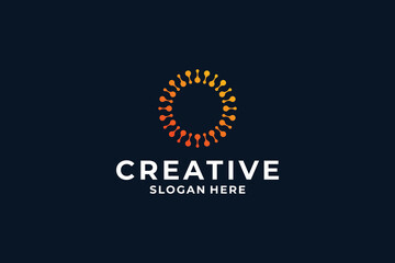 Letter O logo design. Initial O combine with dot, connection, molecule, connection concept.