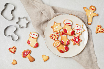 Traditionals Christmas homemade cookies preparation. Winter holidays celebration. Xmas biscuits...