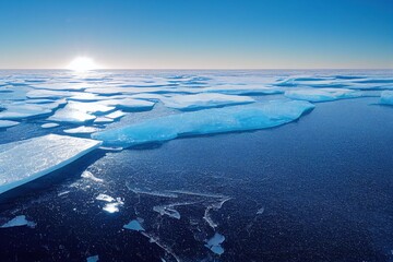 blue ice on the sea somwhere far north or far south, generative ai