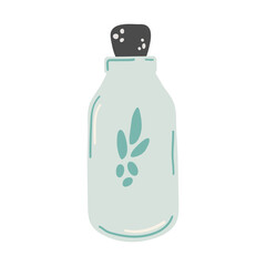 Hand drawn bottle with cosmetic oil isolated on a white background. Doodle, illustration in a simple flat style. It can be used for decoration of textile, paper and other surfaces.