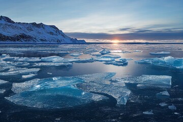 sunrise and ice on the sea