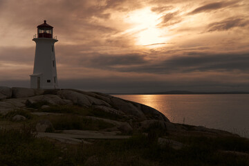 The Peggys Cove lighthouse at sunset, Nova Scotia, Canada
