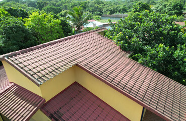 Old red tile home roof