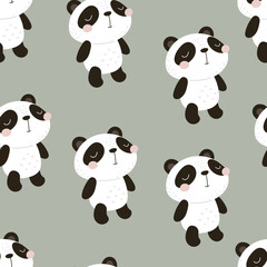 Obraz premium Seamless pattern with cartoon pandas. colorful vector for kids. hand drawing, flat style. baby design for fabric, print, textile