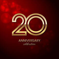 20th Anniversary Celebration. Birthday logo design with gold color text for celebration events, weddings, invitations, greeting cards. Vector illustration
