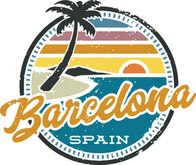 Fototapeta na wymiar Vintage Barcelona Spain Vacation Travel Stamp
