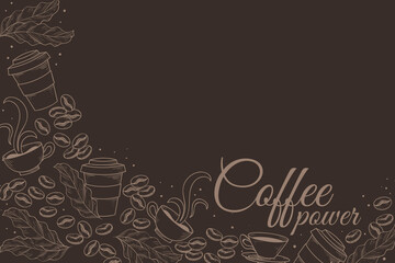 Vector coffee background with cups of coffee and coffee beans