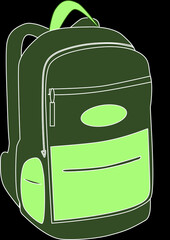 Green backpack. Urban bag, daypack. Isolated design element.