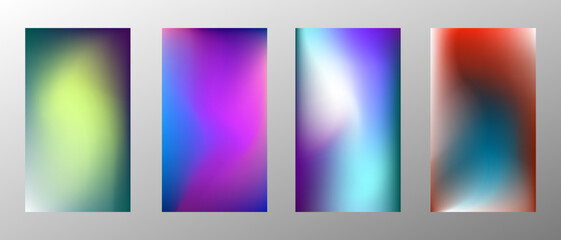 Naklejka premium Abstract bright gradient background. Set of 4 backgrounds. Creative modern vector illustration. Holographic spectrum for coating.