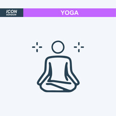 linear yoga in lotus position icon. concept of concentration, standing serenity, stretching workout, on-line teach harmony, learning sport in spa, office or home. black simple sign on white background