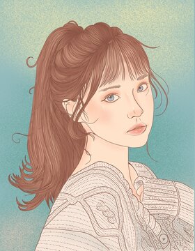 Woman portrait Japanese style delicate painting digital painting procreate beautiful painting