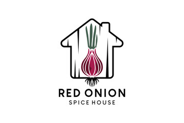 Onion house or shallot warehouse logo design with creative concept