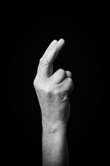 Hand demonstrating the Arabic sign language letter 'ز' or 'Zay'