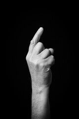 Hand demonstrating the Arabic sign language letter 'ر' or 'Ra'