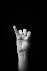 Hand demonstrating the Arabic sign language letter 'م' or 'Miem'