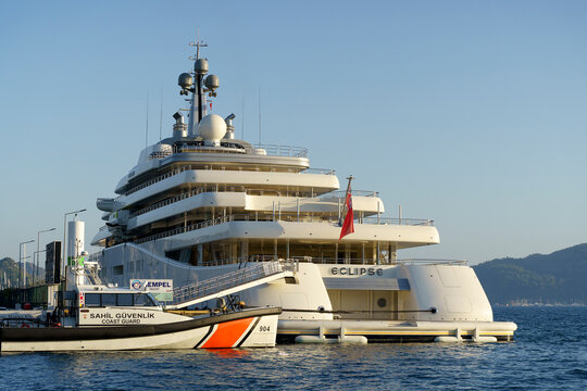 Marmaris, Turkey - November 14, 2022: Eclipse yacht of Russian oligarch Roman Abramovich in the Turkish port of Marmaris.