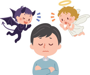 Obraz premium 天使と悪魔に囁かれて考え込む男性