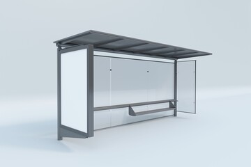 3D rendering of a modern simple bus stop on white background