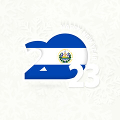 New Year 2023 for El Salvador on snowflake background.