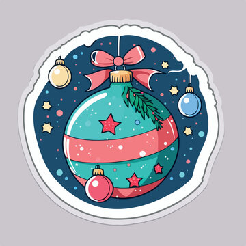 Christmas ball cartoon sticker, xmas balls stickers decoration. Winter holidays