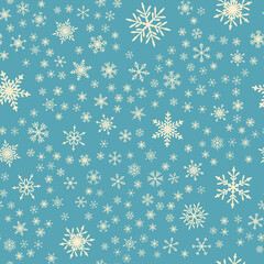 Snowflakes seamless pattern for Christmas holidays. Xmas snowflake ornament for winter holidays greeting card or wrapper. Christmas snowfall texture.