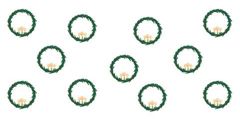 Patrón de coronas navideñas de ramas de pino y vela, PNG decoración de navidad 