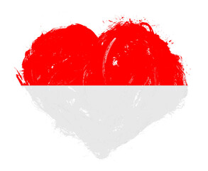 Indonesia flag in stroke brush heart shape on white background