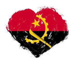 Angola flag in stroke brush heart shape on white background