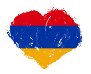 Armenia flag in stroke brush heart shape on white background