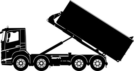 Silhouette of a roll-off dumpster truck. - 546345355