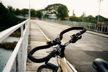 Fototapeta premium bicycle on the road. Bike handlebar